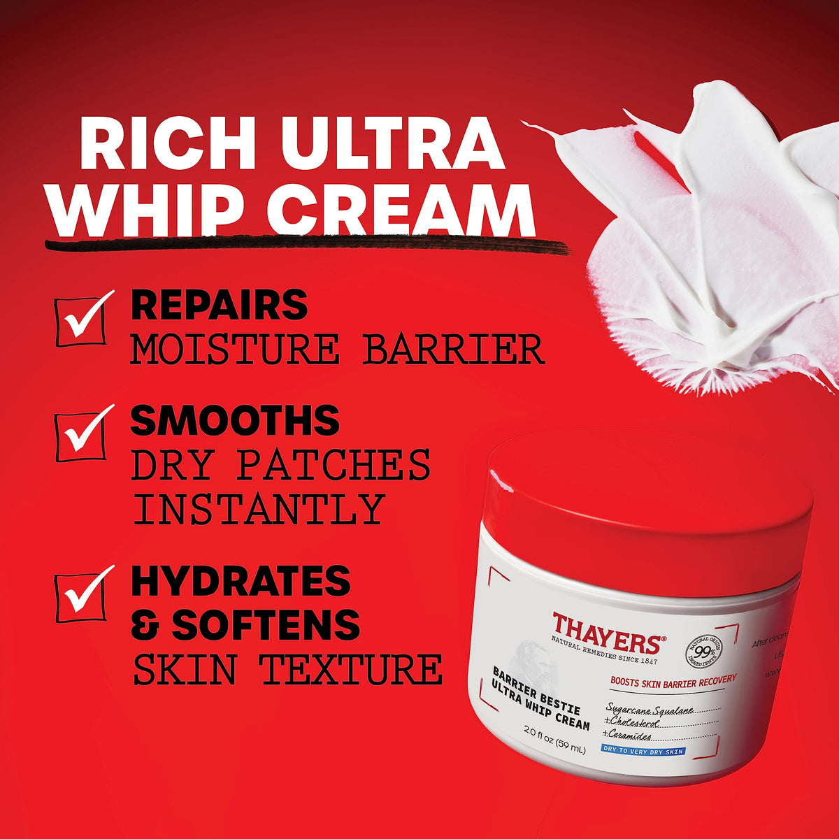 THAYERS whipped cream texture close-up highlighting rich absorbent consistency
