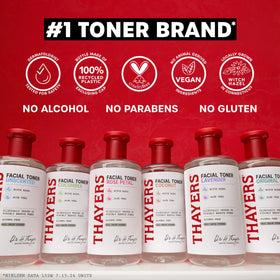 Thayers bottle on bathroom shelf in skincare routine lifestyle scene