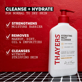 Thayers cleanser in hand being applied, illustrating gentle makeup removal