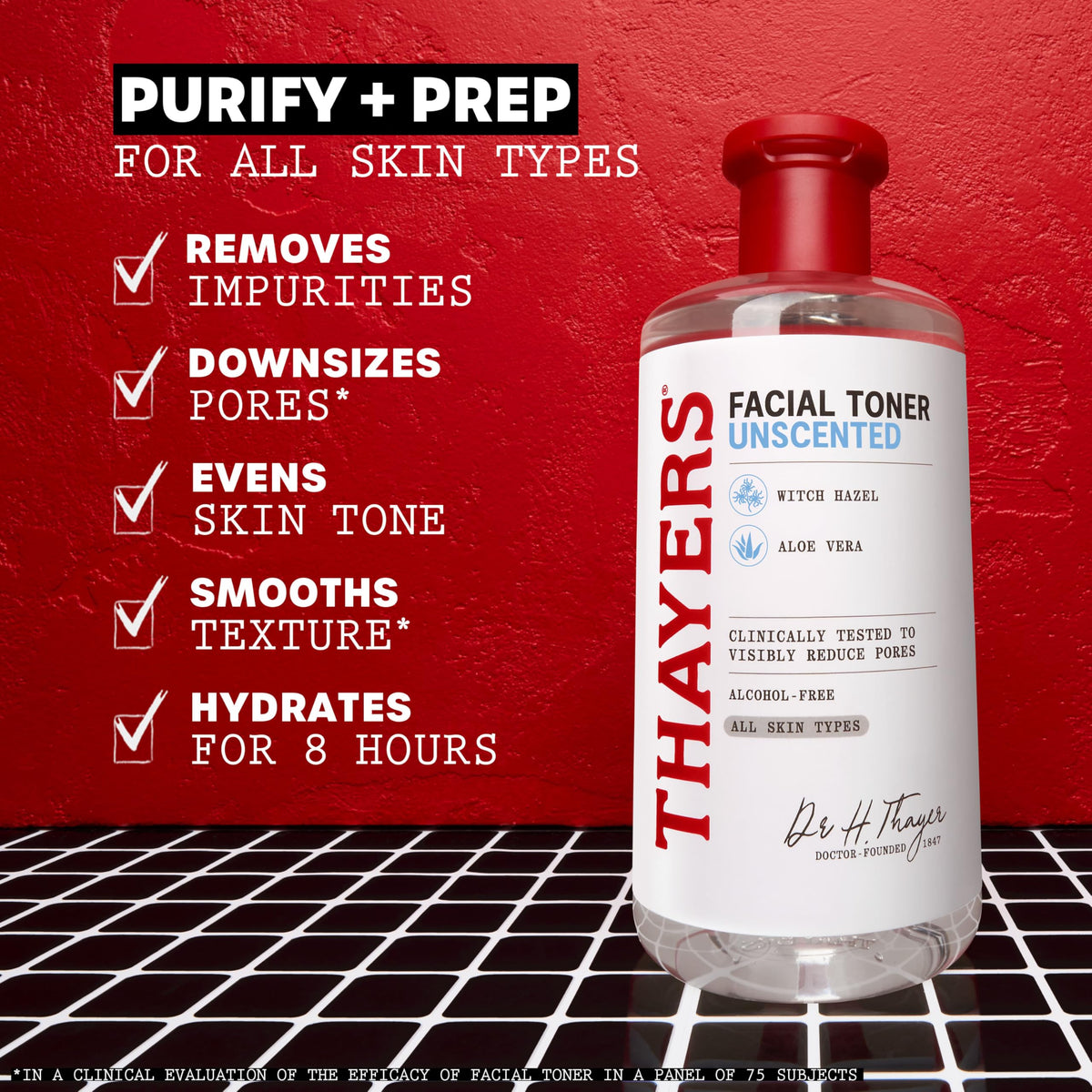 Thayers clear toner texture pouring from bottle to demonstrate hydrating lightweight formula benefits