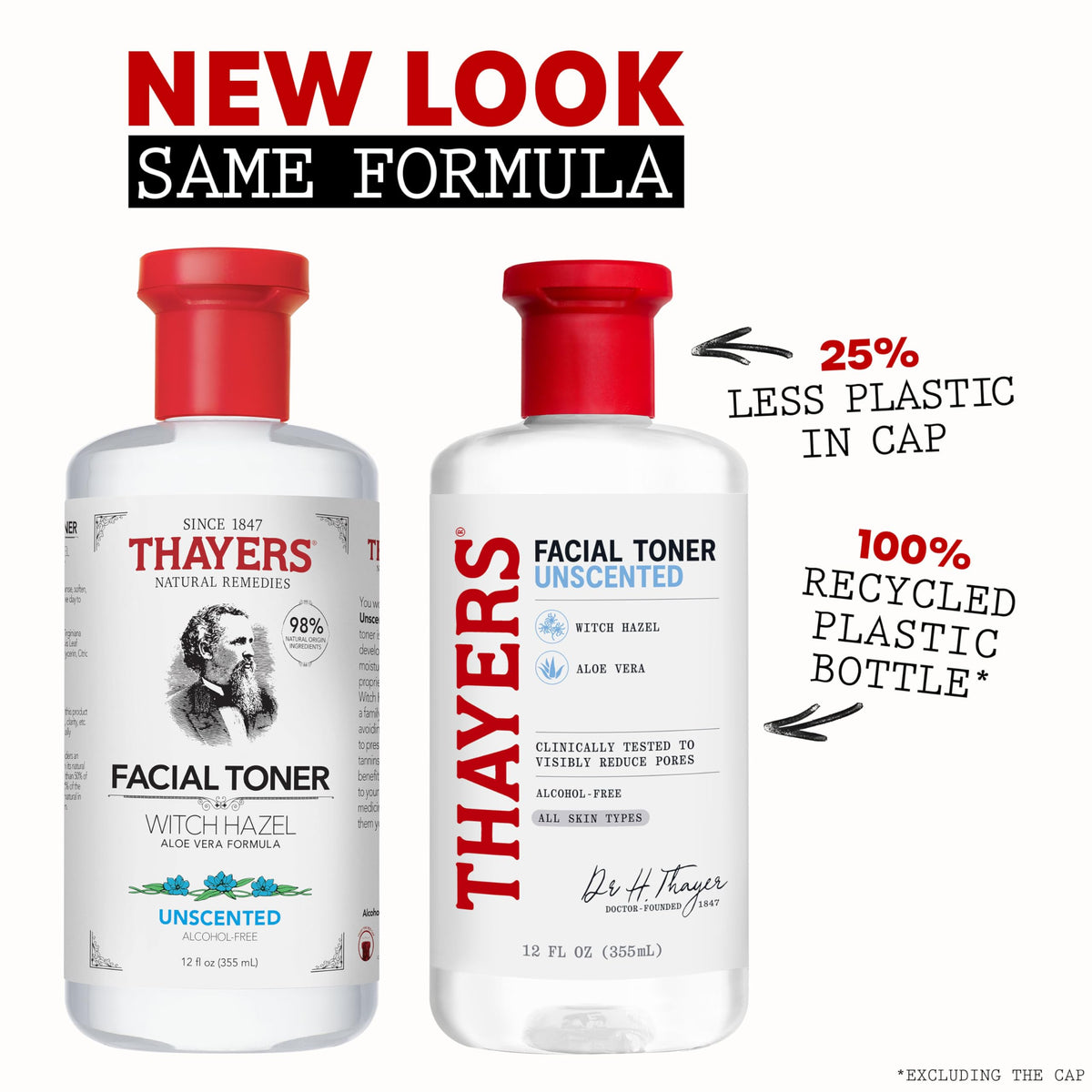 Thayers close-up label highlighting witch hazel and aloe ingredients for transparent sourcing benefits