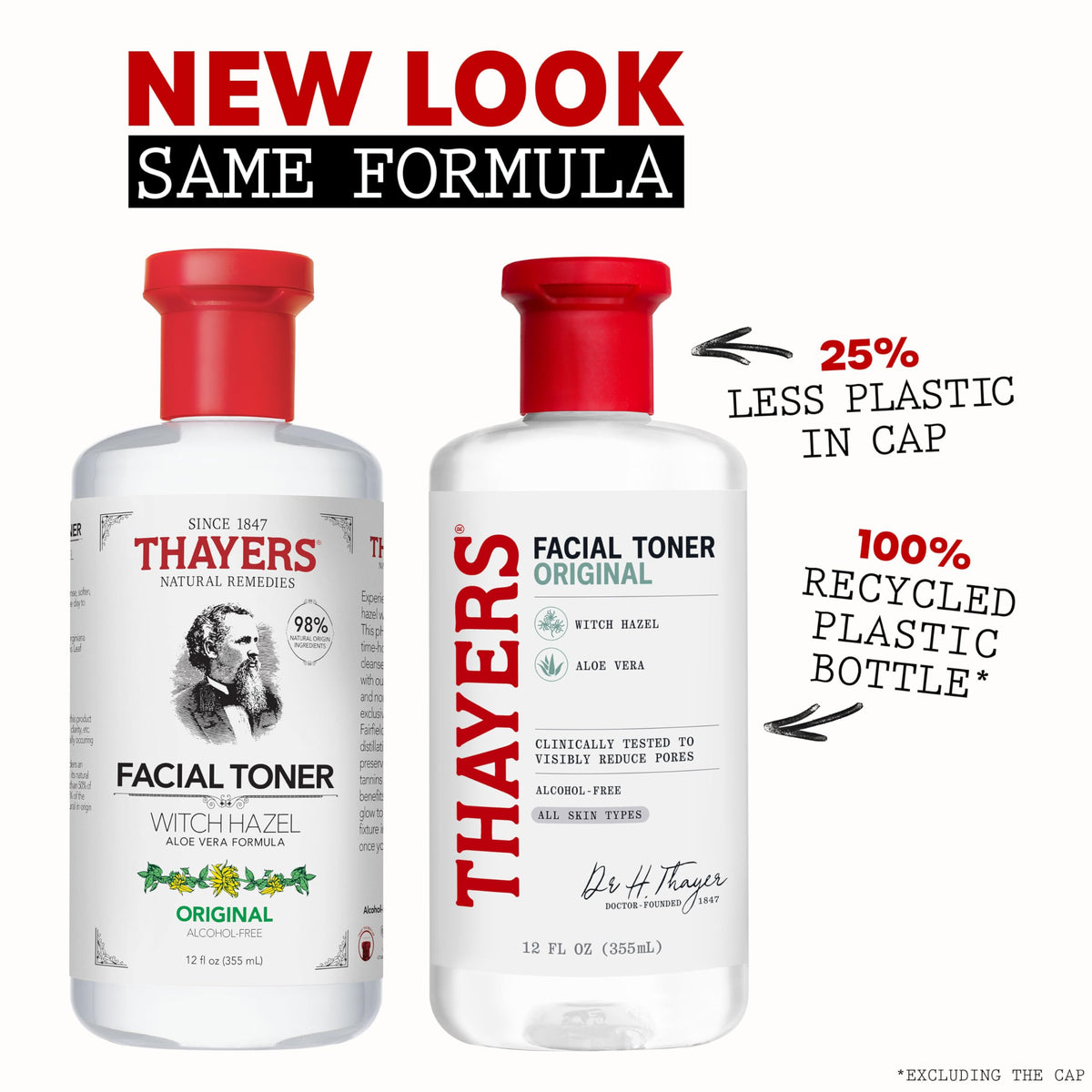 Thayers close-up label highlighting organic witch hazel and aloe vera benefits