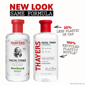 Thayers close-up label highlighting organic witch hazel and aloe vera benefits