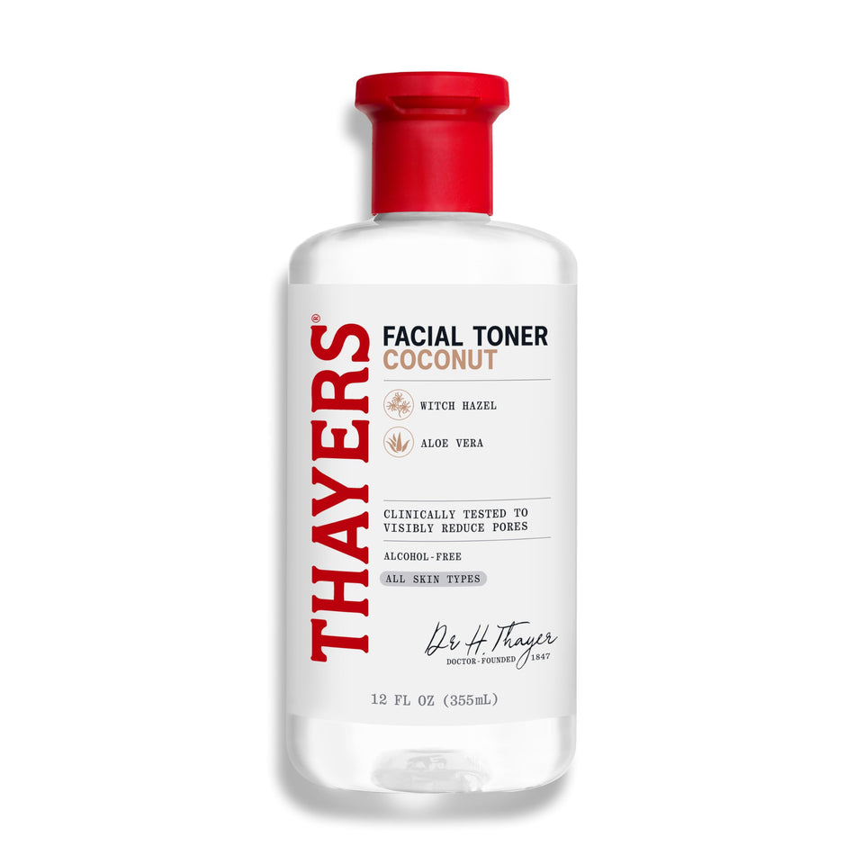 THAYERS front packaging showing coconut water toner, clear hydration benefits
