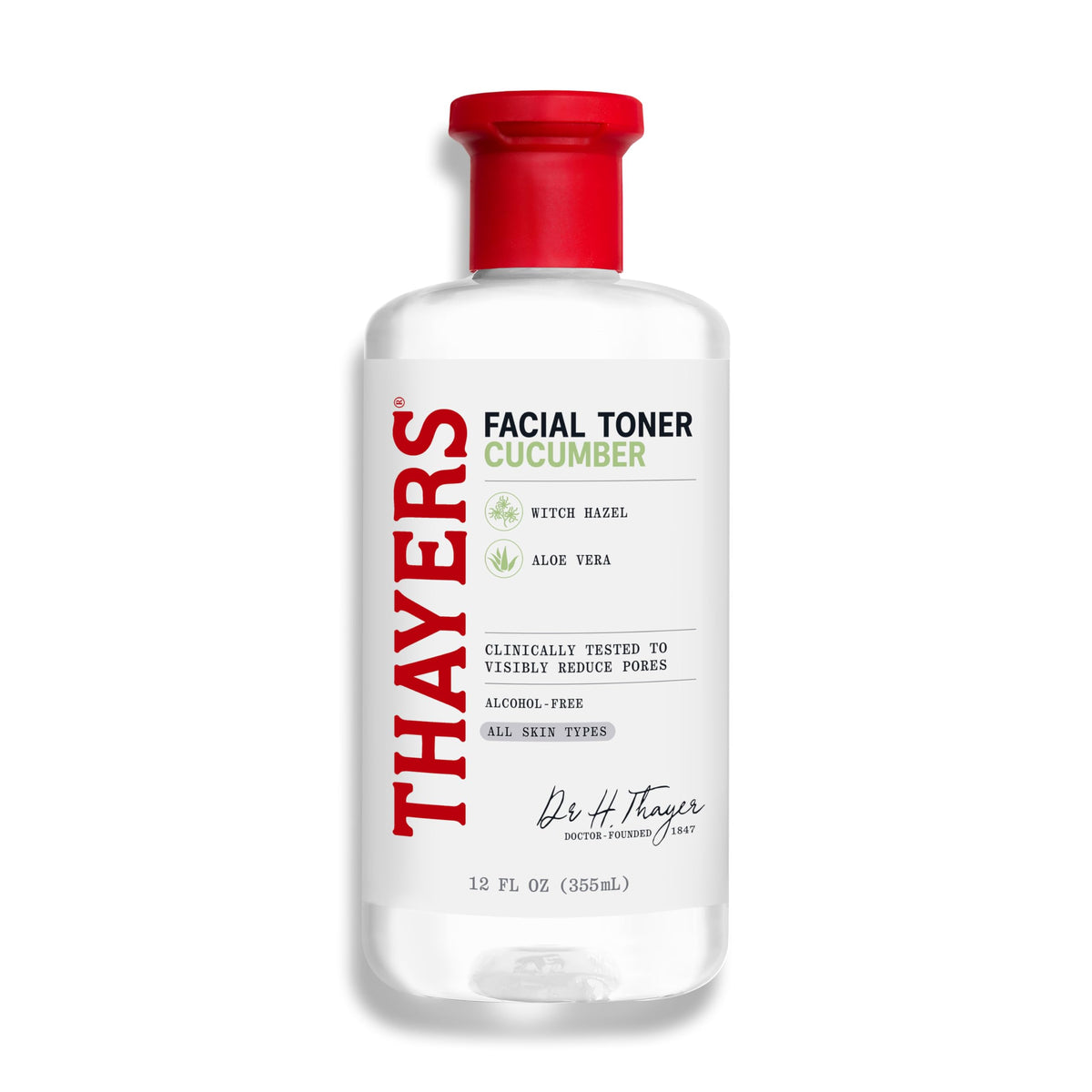 Thayers cucumber toner front packaging showing bottle and label benefits