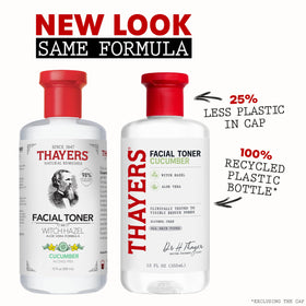 Thayers label close-up highlighting witch hazel and aloe ingredients