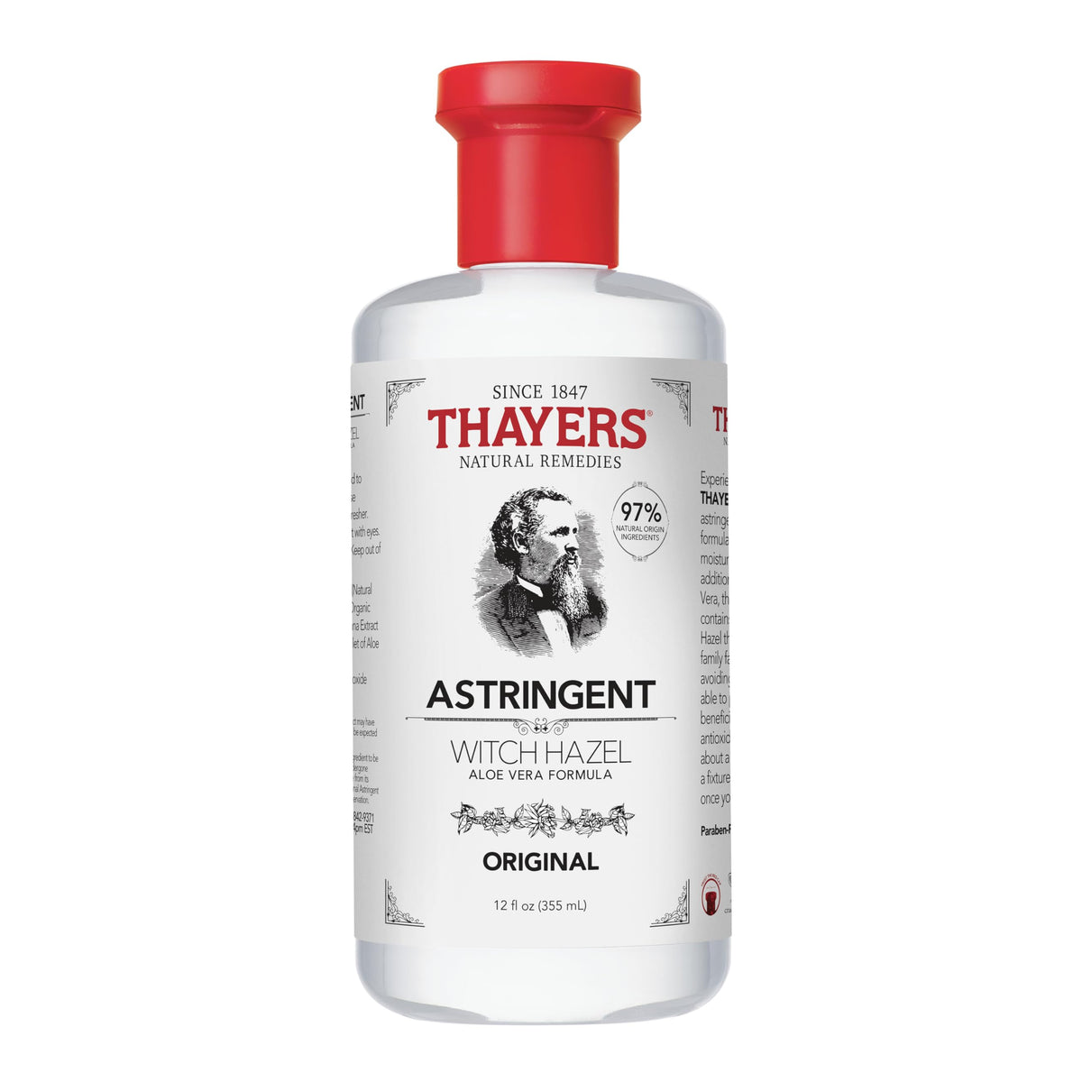 THAYERS front 12 ounce bottle showing packaging and brand benefit