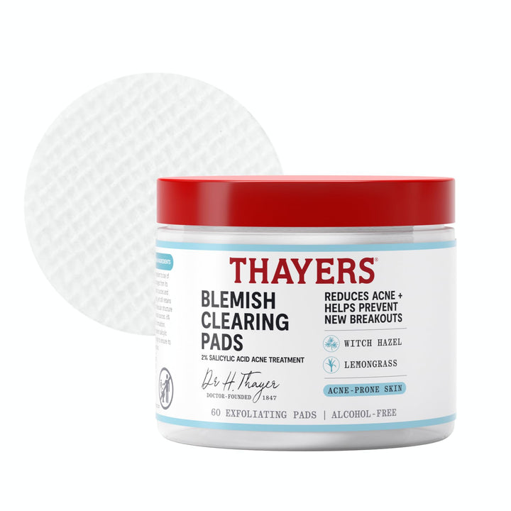 Thayers front packaging showing acne pads and clear treatment benefit