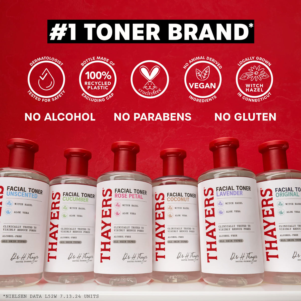 Thayers bottle on bathroom shelf among skincare items showing daily routine convenience benefit