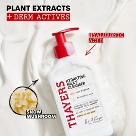 Thayers milky cleanser texture close-up showing creamy, cushiony hydration