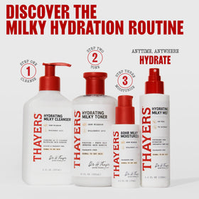THAYERS milky mist bottle placed with skincare routine products for layering