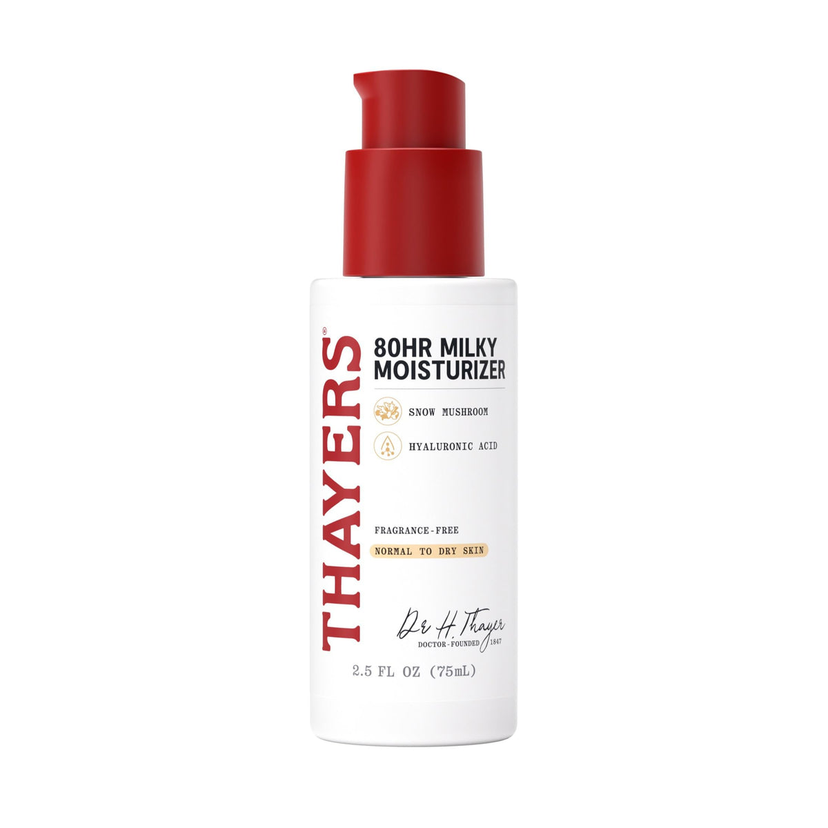 THAYERS front packaging of 80HR Milky Moisturizer showing bottle benefits
