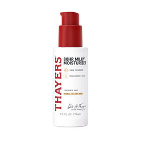 THAYERS front packaging of 80HR Milky Moisturizer showing bottle benefits