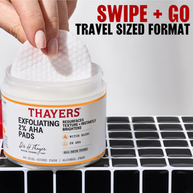 THAYERS open tube top view revealing stacked pre-soaked pads for grab-and-go use