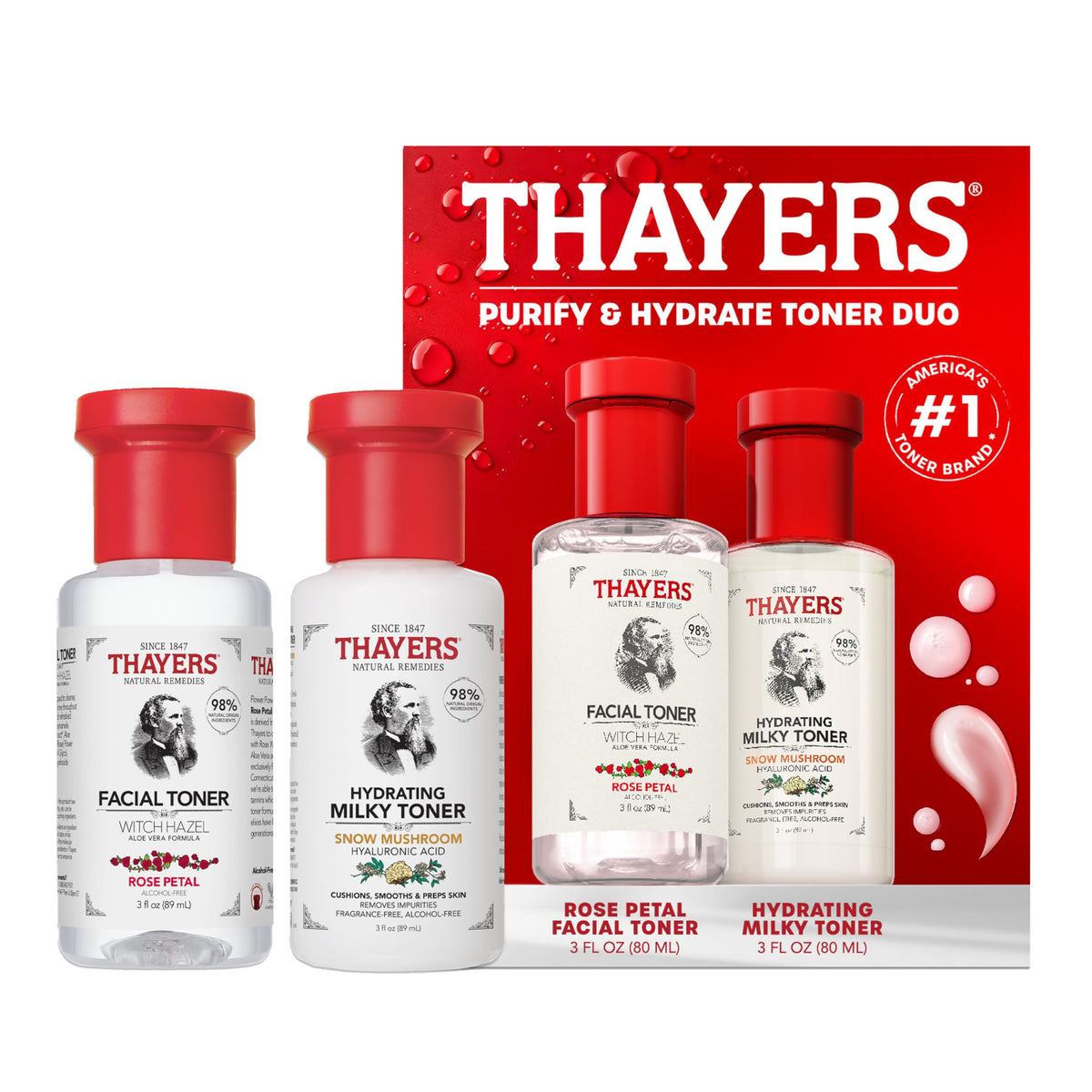 Thayers Rose Petal bottle front showing calming benefits