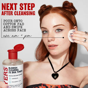 Thayers toner being poured onto cotton pad for targeted acne control