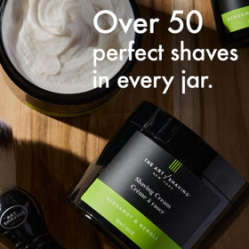 The Art of Shaving label detail highlighting bergamot and neroli ingredients and botanical formulation benefit