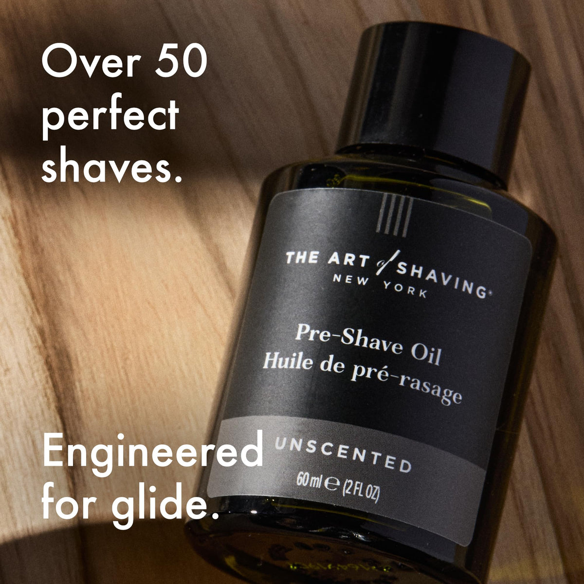 Label detail on The Art of Shaving bottle showing ingredient transparency benefit