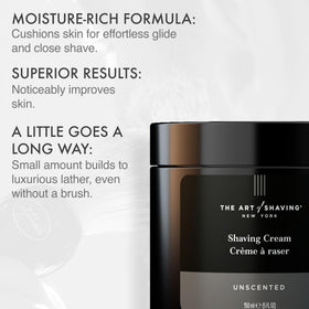 The Art of Shaving cream texture closeup highlighting rich glycerin cushion