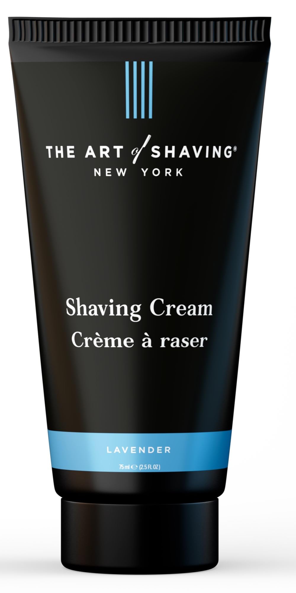 The Art of Shaving lavender tube front view showing label and compact size benefit
