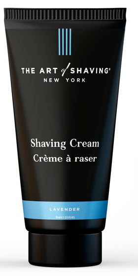 The Art of Shaving lavender tube front view showing label and compact size benefit