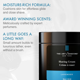 The Art of Shaving open cap revealing white lavender cream ready to apply