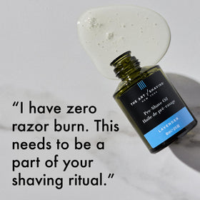 The Art of Shaving oil on bathroom counter with towel showing refined everyday grooming scene