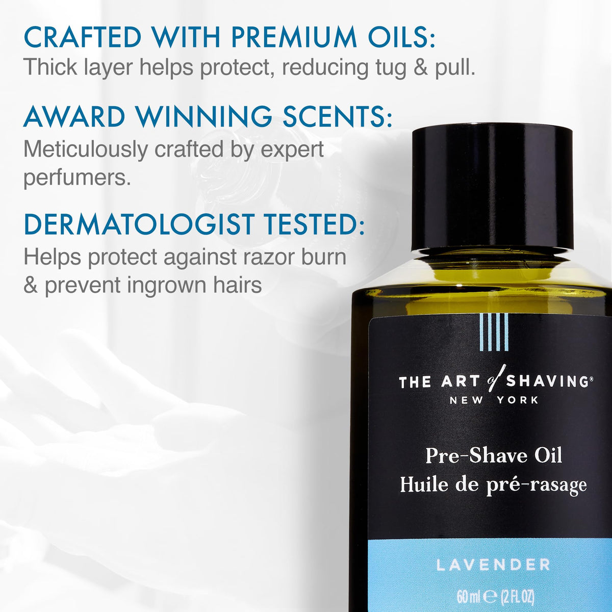 The Art of Shaving open cap and dropper showing precise dispensing and easy control