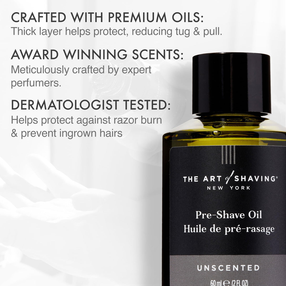 Close-up of pre-shave oil texture highlighting quick absorption benefit