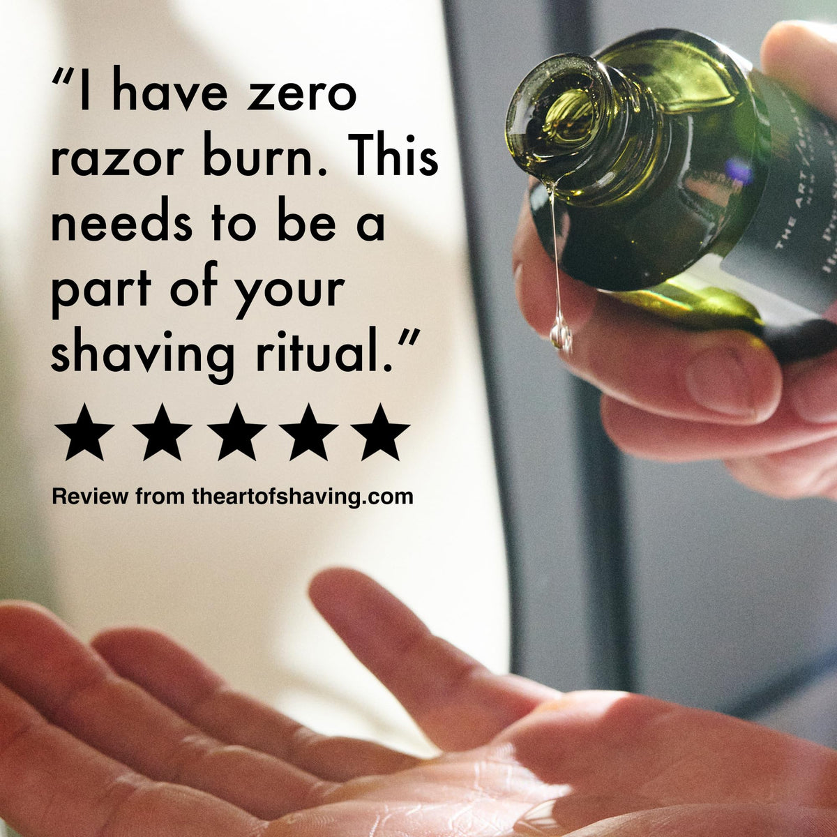 the art of shaving bottle next to ruler showing 8.1 oz scale, clear size reference