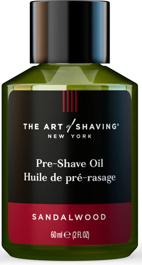 The Art of Shaving bottle front view showing sandalwood scent and smooth shave benefit