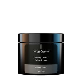 The Art of Shaving front tube showing unscented label and easy-use benefit