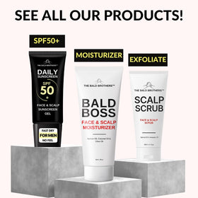 The Bald Brothers in use outdoors on bald head demonstrating non-greasy comfort benefit