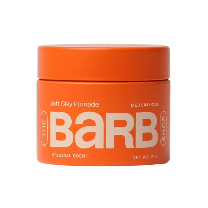 The Barb Shop jar front view showing clean branding and compact size benefit