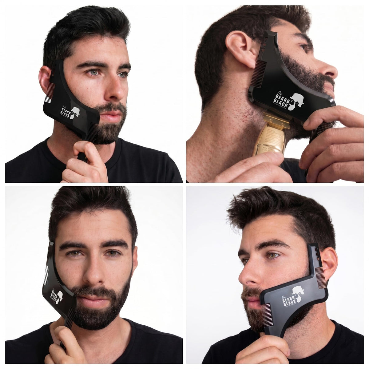 The BEARD BLACK in use with trimmer showing faster accurate edging at home