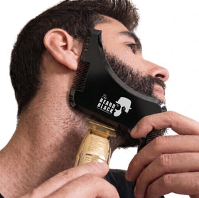 The BEARD BLACK stencil close-up showing alignment marks for precise symmetry
