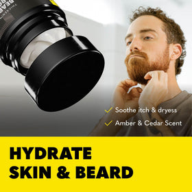 Man styling his beard with The Beard Club balm in a grooming routine for manageable, touchable hair