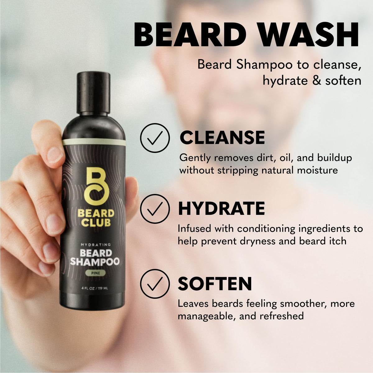 The Beard Club beard wash pouring to show gentle cleansing action