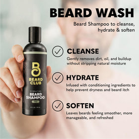 The Beard Club beard wash pouring to show gentle cleansing action