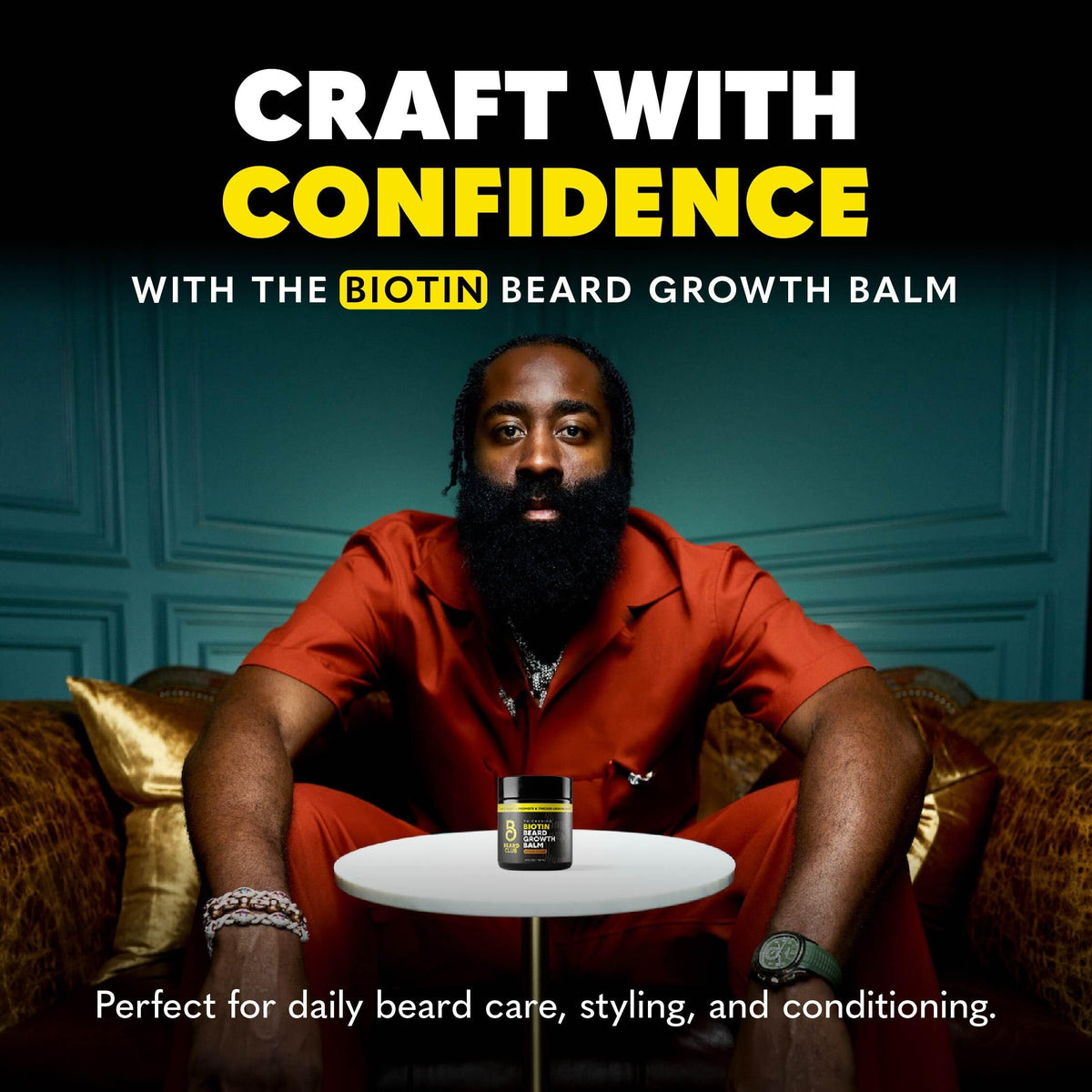 Side-by-side beard before and after combing after using The Beard Club balm for softer, neater hair