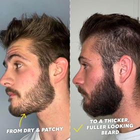 The Beard Club boar-bristle brush angled to demonstrate even oil distribution