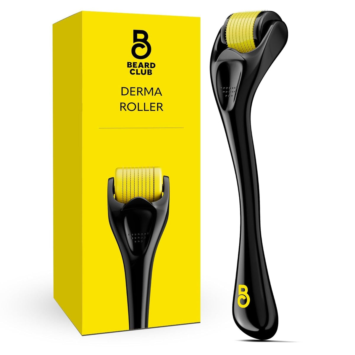 The Beard Club derma roller front view showing compact design and easy grip benefit