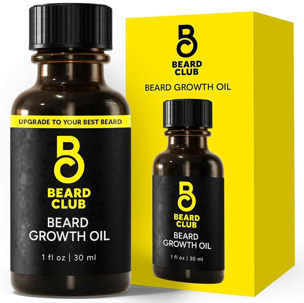The Beard Club front bottle showing product and quick benefit