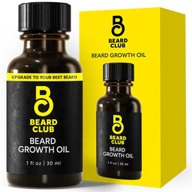 The Beard Club front bottle showing product and quick benefit