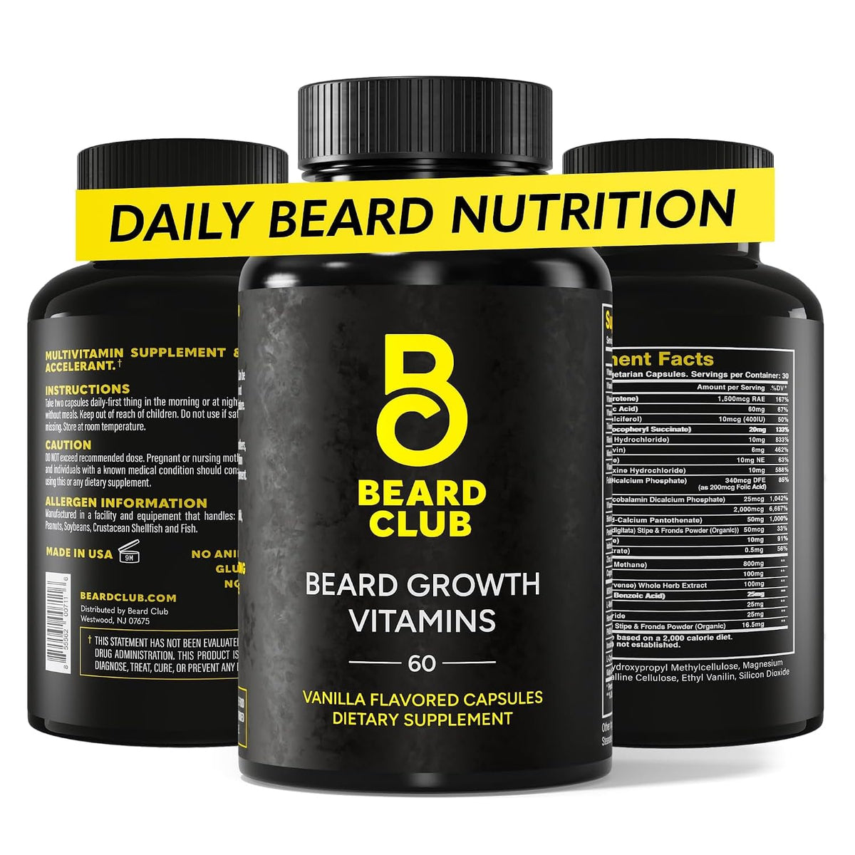 The Beard Club front bottle view showing product and clear benefit for beard support
