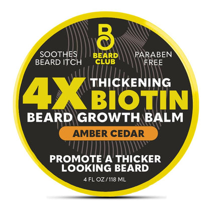 The Beard Club jar front view showing amber cedar scent and 4 oz size for everyday conditioning