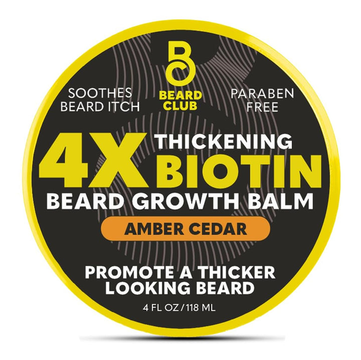 The Beard Club jar front view showing amber cedar scent and 4 oz size for everyday conditioning