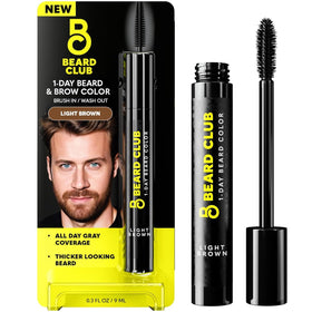 The Beard Club front packaging showing light brown temporary beard dye benefit: instant natural tint