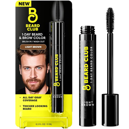 The Beard Club front packaging showing light brown temporary beard dye benefit: instant natural tint