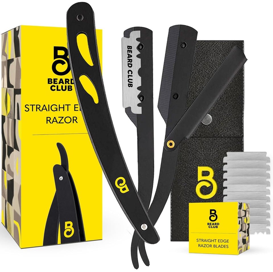 The Beard Club front view of straight razor kit showing complete set and premium look